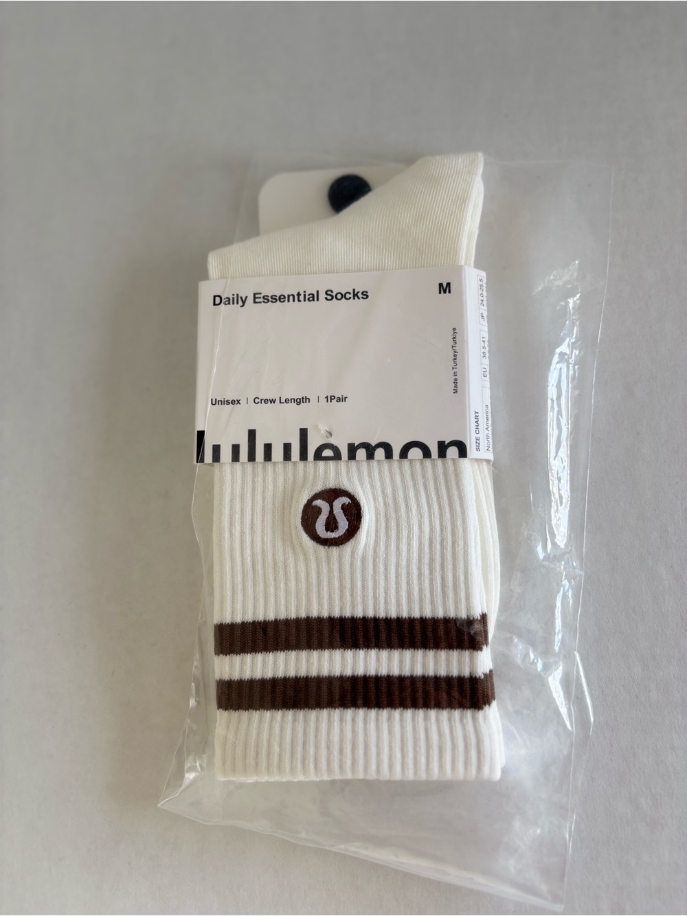 lululemon athletica White Crew Socks with Brown Stripe Detail (Men)
